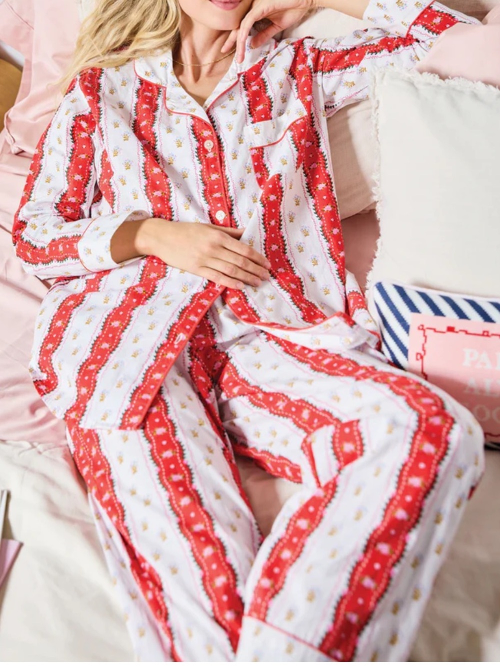 Printfresh Long PJ Set Sweetheart Stripes Cotton Women’s Sz M